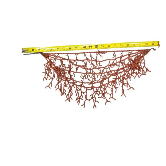 Vintage Heavy Seed Bead Handcrafted Beaded Coral Color Red Statement Necklace - Picture 6 of 6